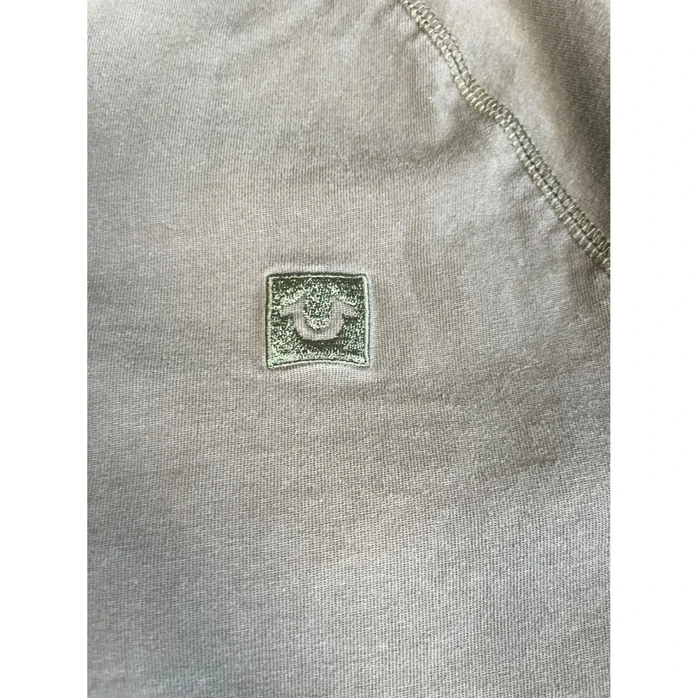 True Religion Mens Long Sleeve Henley Shirt Olive Green Raglan Cotton Large